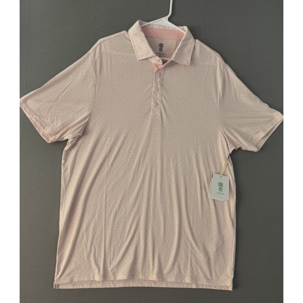 Cariloha Polo Shirt Mens 2XL Pink Polka Dot Bamboo Comfort Classy Golf Active